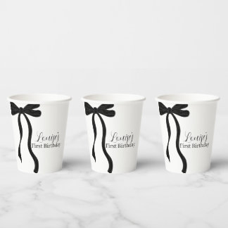 Black Bow Minimalist 1st Birthday Party Paper Cups