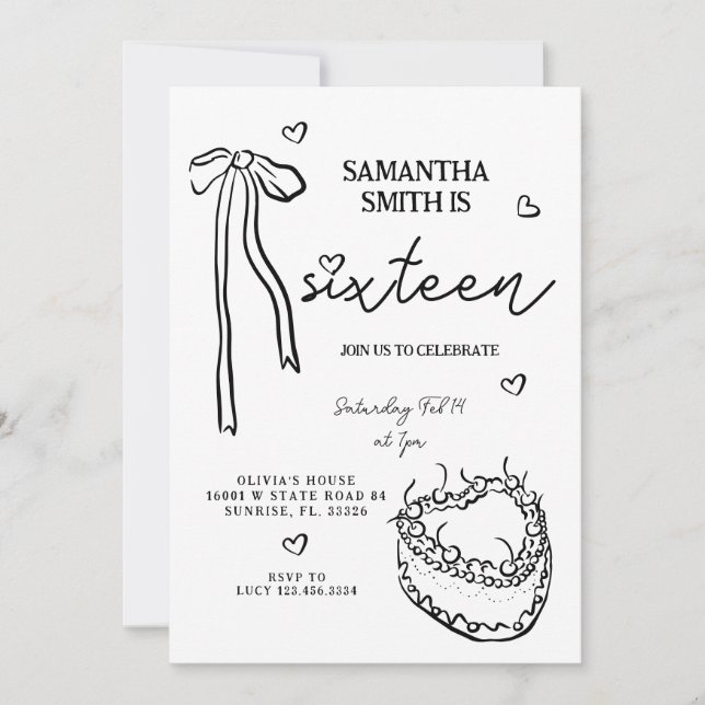 Black Bow Minimalist 21st Birthday Party Invitatio Invitation (Front)