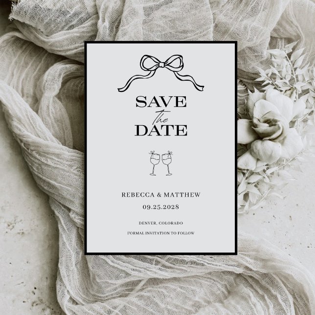 Black Bow Minimalist Black and White Wedding Save The Date (Creator Uploaded)