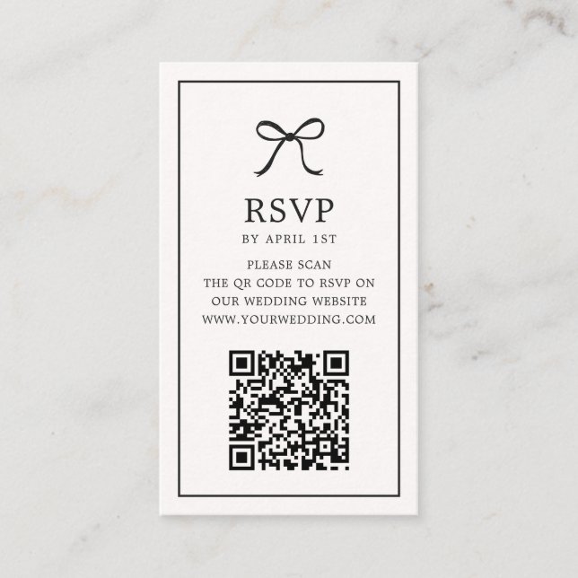 Black Bow Minimalist Elegant RSVP Card (Front)
