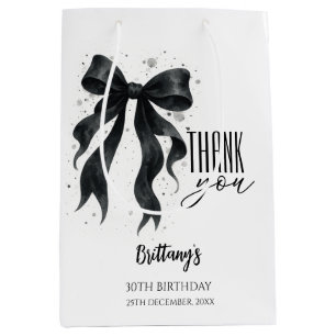 Black Bow Modern 30th Birthday  Medium Gift Bag