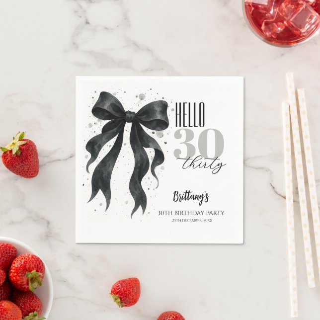 Black Bow Modern 30th Birthday  Napkin (Insitu)