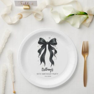 Black Bow Modern 30th Birthday  Paper Plate