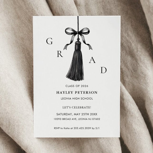 Black Bow Modern Class of 2026 Graduation  Announcement (Creator Uploaded)