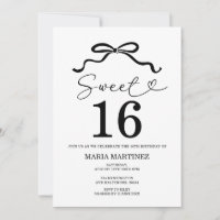 Black Bow Modern Minimalist Sweet 16 Birthday