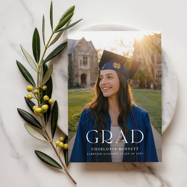 Black Bow Modern Photo Grad Party Invitation Postcard (Creator Uploaded)