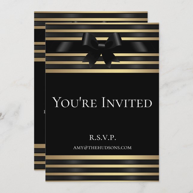 Black Bow Museum Gold Stripes Formal Invitation (Front/Back)