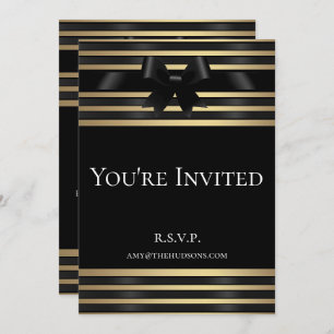 Black Bow Museum Gold Stripes Formal Invitation