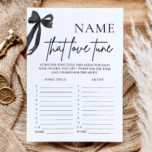 Black Bow Name That Love Tune Bridal Shower Game Invitation