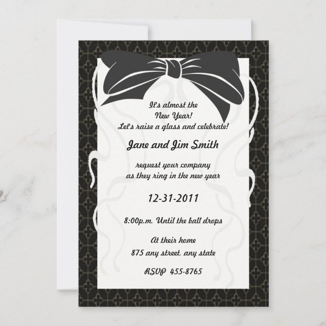 Black Bow New Year's Invitation (Front)