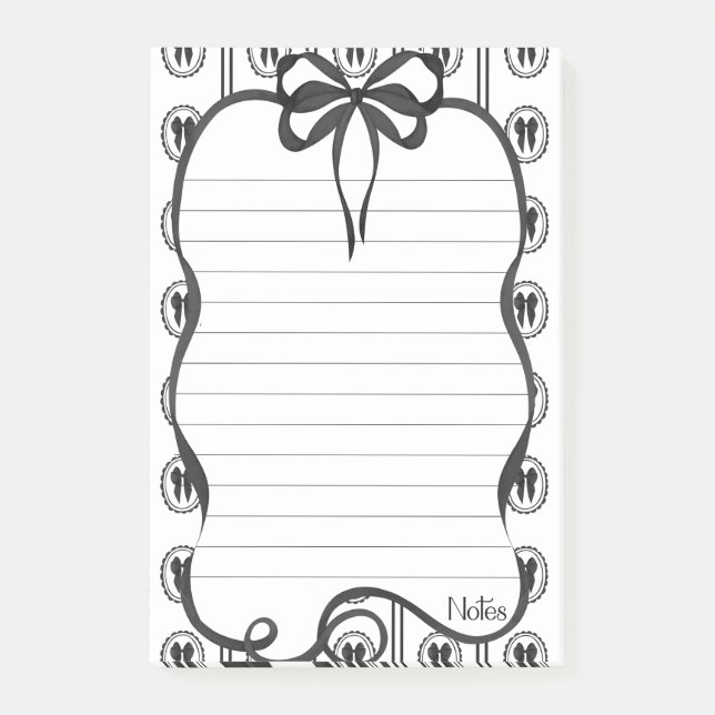 Black Bow Notes 4x6 Sticky Notepad (Front)