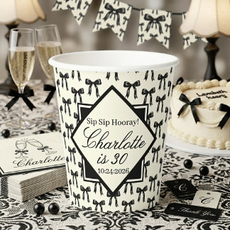 Black Bow Pattern Birthday Black and White Vintage Paper Cups