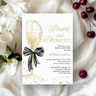 Black Bow Pearls and Prosecco Bridal Shower Invitation