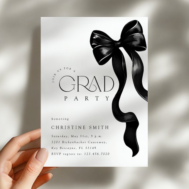Black Bow Photo Grad Party Invitation (Creator Uploaded)
