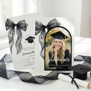 Black Bow Photo Graduation Invitation