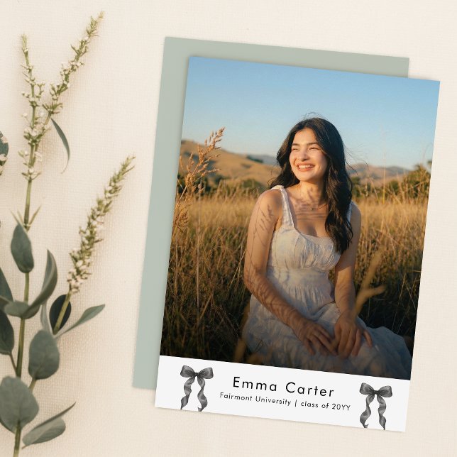 Black Bow Photo Graduation Invitation Postcard (Creator Uploaded)