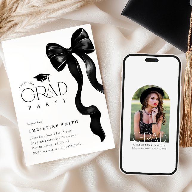 Black Bow Photo Graduation Party Invitation (Creator Uploaded)