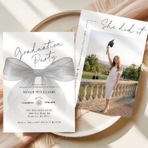Black Bow Photo Graduation Party Invitation