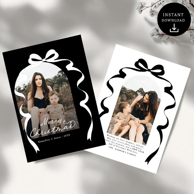 Black Bow Photo Merry Christmas Arch Holiday Card (Creator Uploaded)