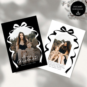 Black Bow Photo Merry Christmas Arch Holiday Card