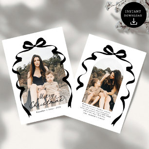 Black Bow Photo Merry Christmas Arch Holiday Card