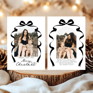 Black Bow Photo Merry Christmas Arch Holiday Card