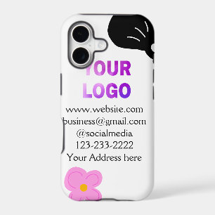 Black bow pink purple floral add logo biz details