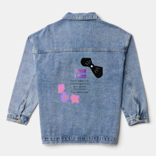 Black bow pink purple floral add logo biz details denim jacket
