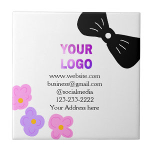 Black bow pink purple floral add logo biz details tile
