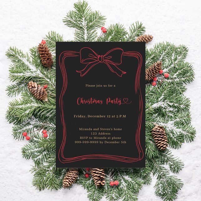 Black bow red hand-drawn Christmas Party Invitation (Creator Uploaded)