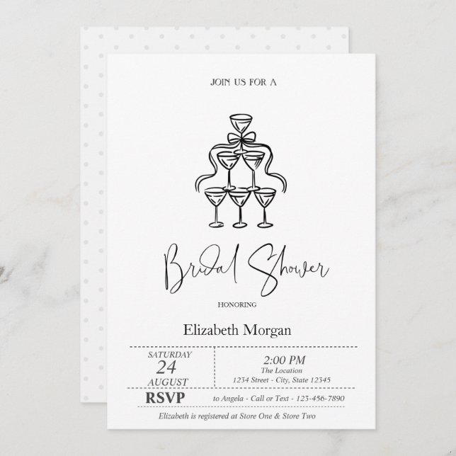 Black Bow Ribbon Dots Bridal Shower  Invitation (Front/Back)