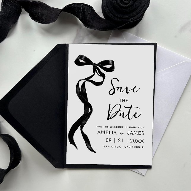  Black Bow Ribbon Save The Date Wedding Invitation (Creator Uploaded)