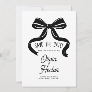 Black Bow Save the Date Modern Wedding Invitation