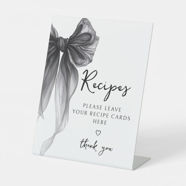 Black Bow Share a Recipe Card Bridal Shower Sign (Front)