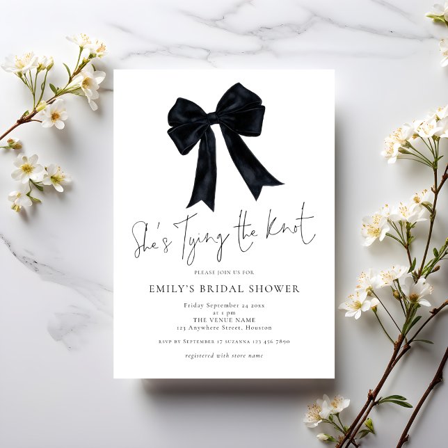 Black Bow She is Tying The Knot Bridal Shower Invitation (Creator Uploaded)