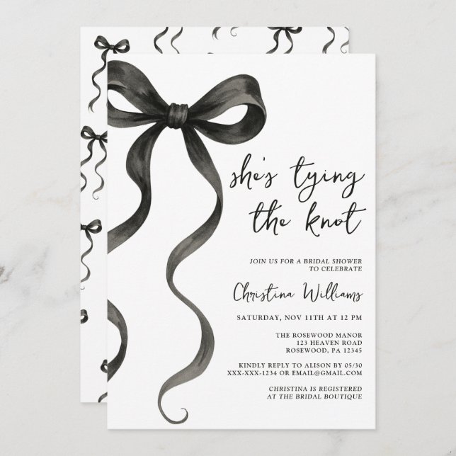 Black Bow She’s Tying The Knot Bridal Shower Invitation (Front/Back)