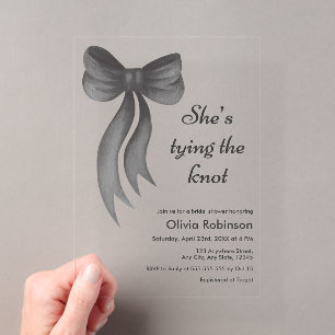 Black Bow She's Tying the Knot Bridal Shower  Acrylic Invitations