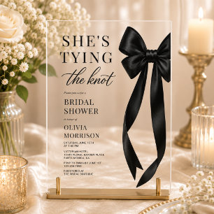 Black Bow She's Tying The Knot Bridal Shower  Acrylic Invitations