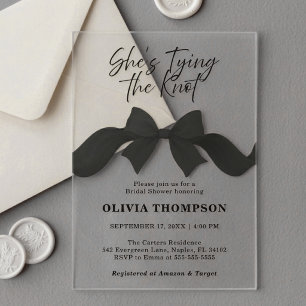 Black Bow She's Tying the Knot Bridal Shower Acrylic Invitations