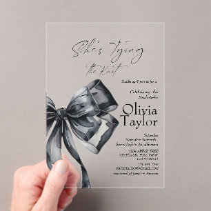 Black Bow She's Tying the Knot Bridal Shower Acrylic Invitations