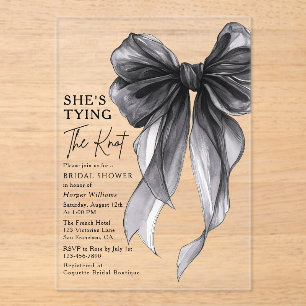 Black Bow She's Tying The Knot Bridal Shower Acrylic Invitations