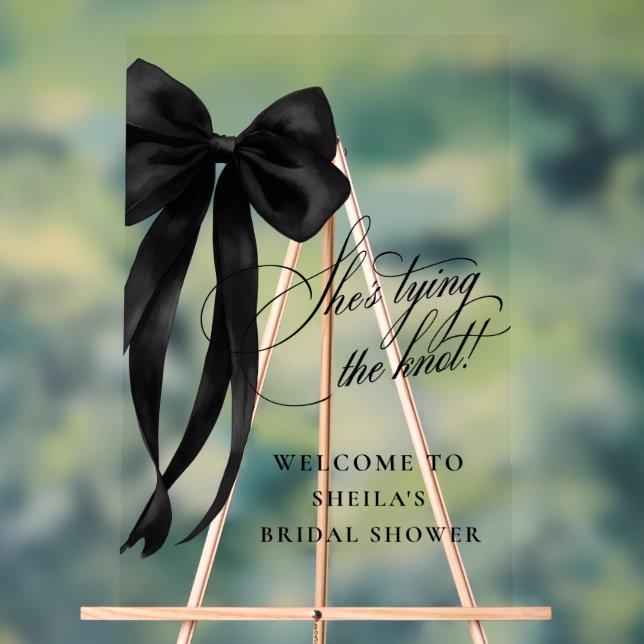 Black Bow She's Tying The Knot Bridal Shower Acrylic Sign (Neutral)
