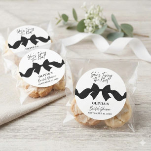 Black Bow She's Tying the Knot Bridal Shower Favor Classic Round Sticker