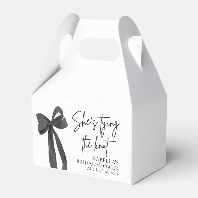 Black Bow She's Tying the Knot Bridal Shower Favour Box (Front Side)