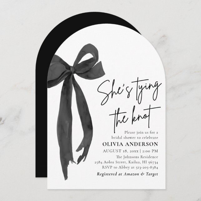 Black Bow She's Tying the Knot Bridal Shower Invitation (Front/Back)