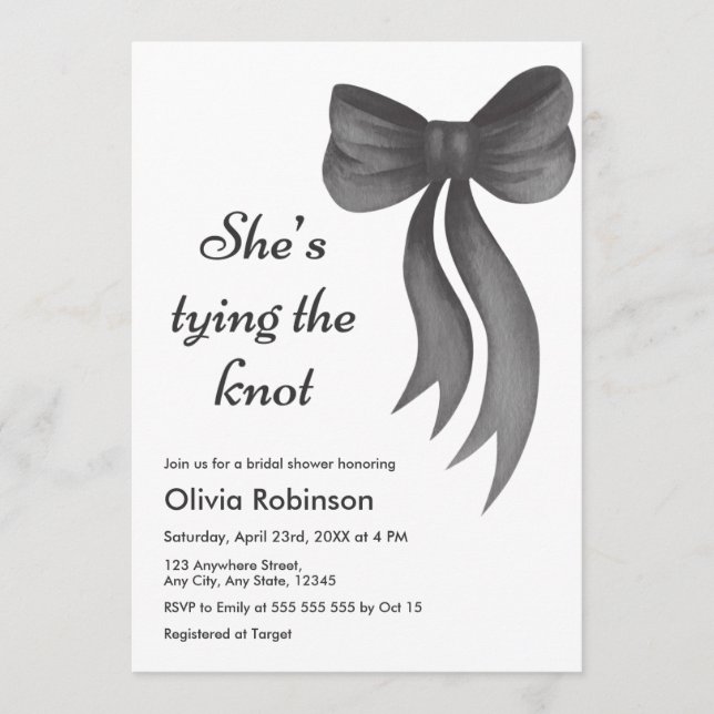 Black Bow She's Tying the Knot Bridal Shower  Invitation (Front)