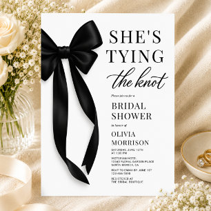 Black Bow She's Tying the Knot Bridal Shower Invitation