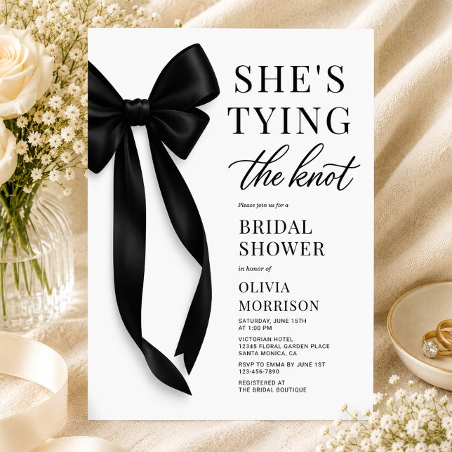 Black Bow She's Tying the Knot Bridal Shower Invitation (Creator Uploaded)