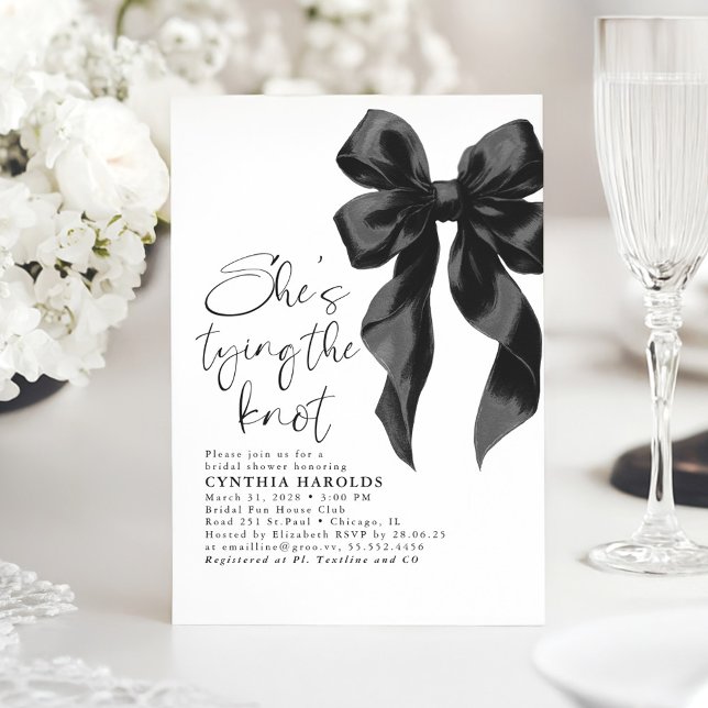 Black Bow She's Tying the Knot Bridal Shower Invitation (Black Bow Bridal Shower Invitation)