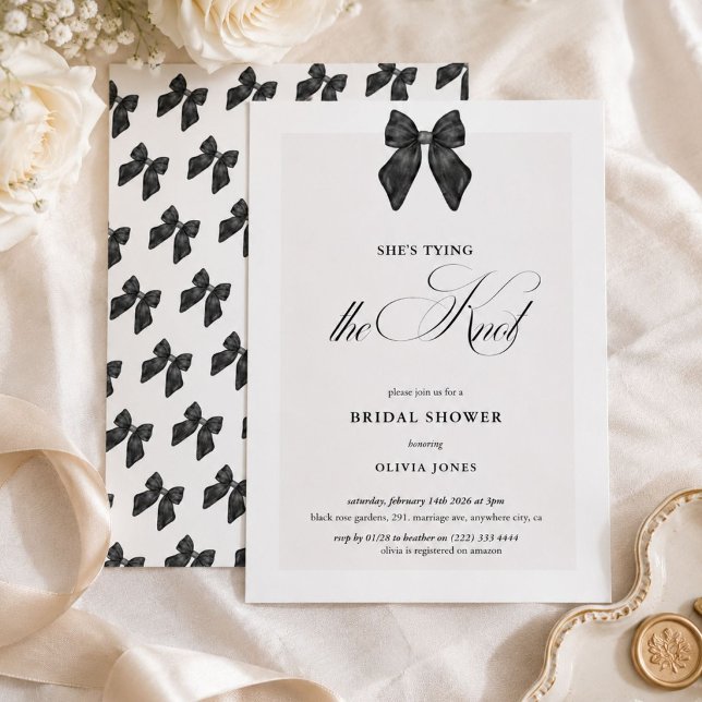 Black Bow She's Tying the Knot Bridal Shower  Invitation (Creator Uploaded)
